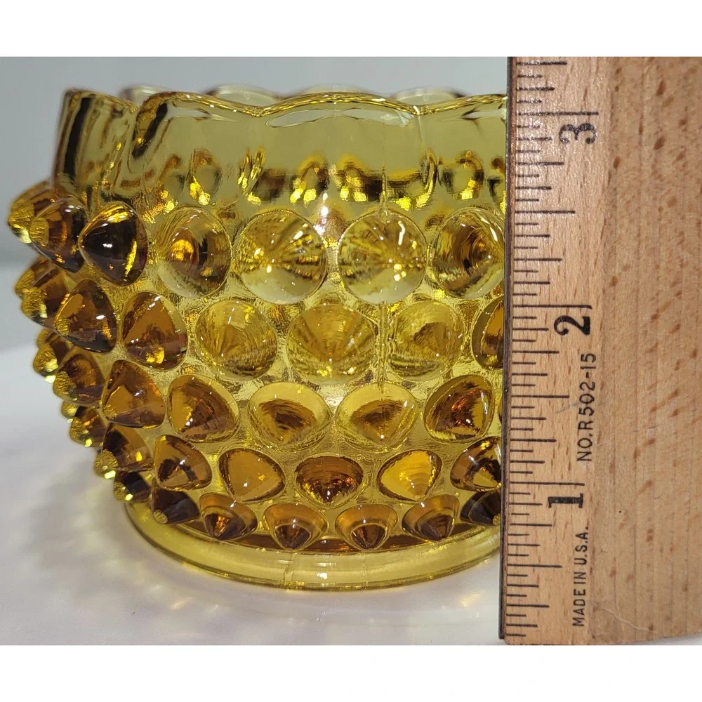Hobnail Amber Glass Votive Candle Holder Dish Vintage MCM Scalloped‎ Edge